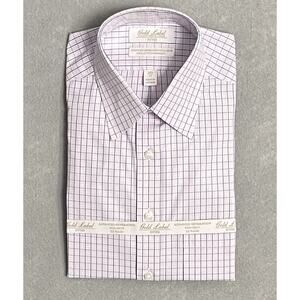 Roundtree & Yorke Men's 14.5 33 Button Up Dress Shirt Fitted Pink/Blue Check NEW